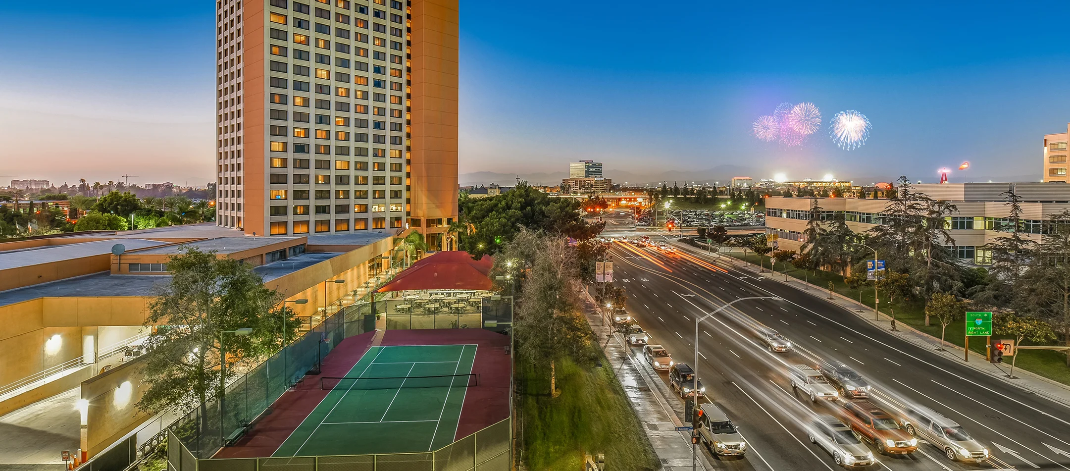 exterior of DoubleTree by Hilton Hotel Anaheim - Orange County with fireworks view