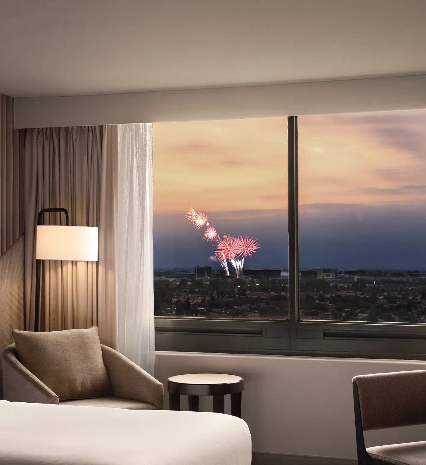 anaheim hotel room with fireworks