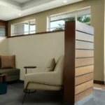 a lobby seating nook with a leather sofa at a Broomfield, CO hotel