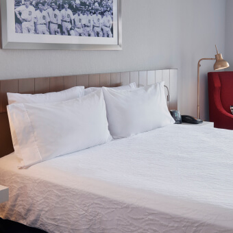 interior of hotel room at hilton detroit downtown