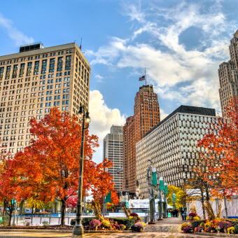 downtown detroit in the fall