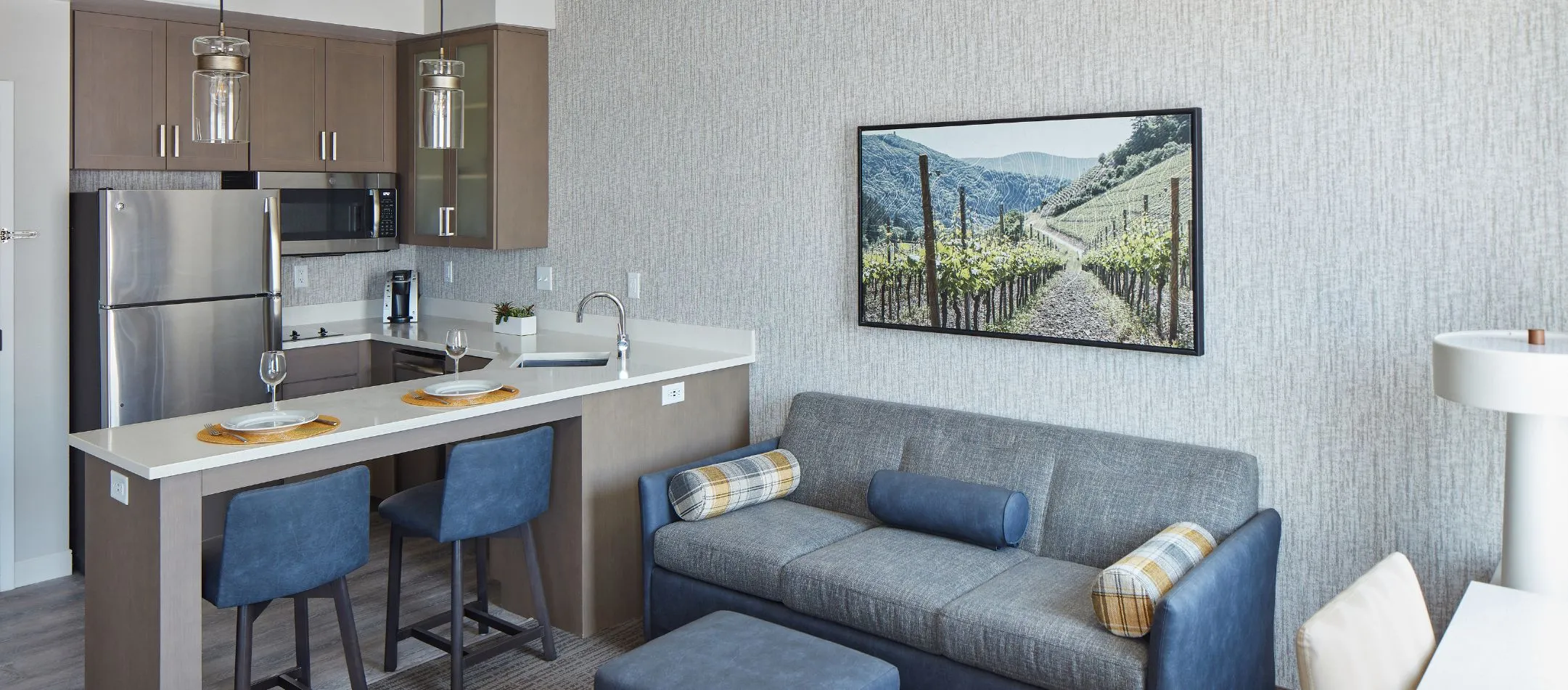 A guest kitchen at Hotel Trio Healdsburg