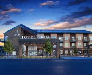 Exterior view of Hotel Trio Healdsburg at night